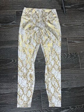 Fabletics White and Gold Snake-Print Leggings